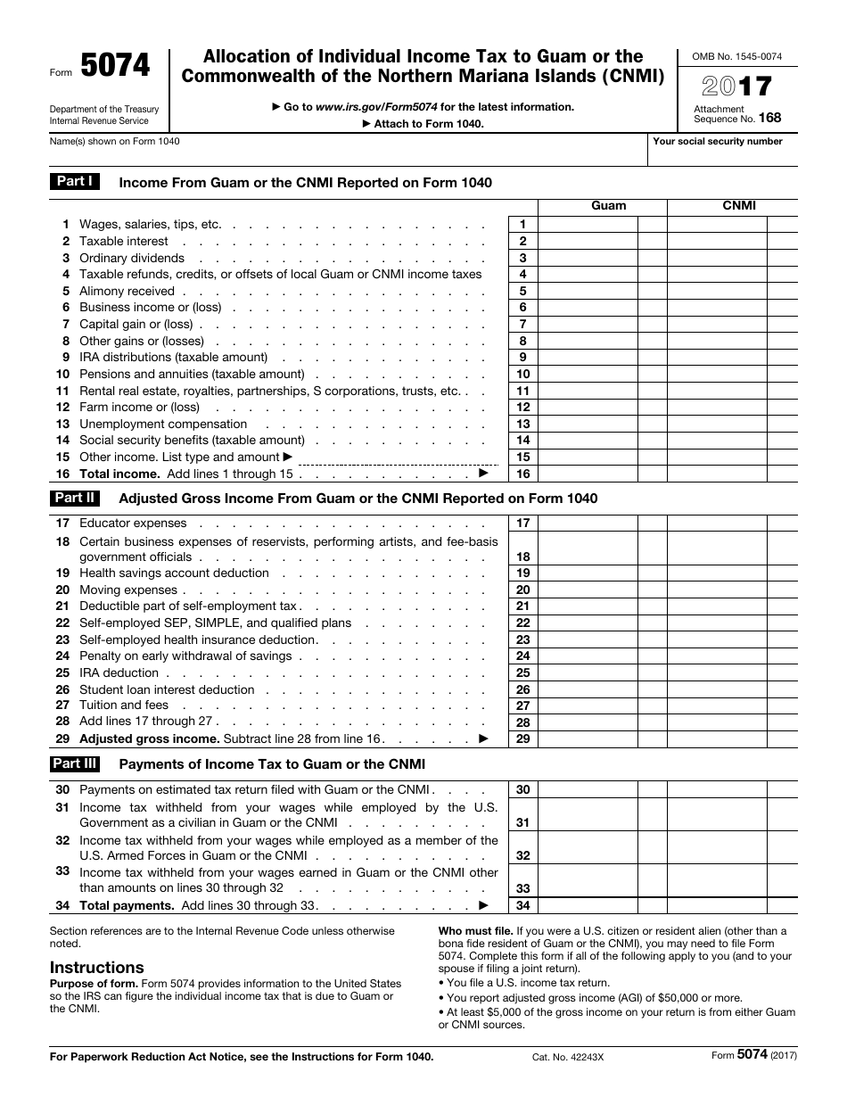 IRS Form 5074 Download Fillable PDF or Fill Online Allocation of