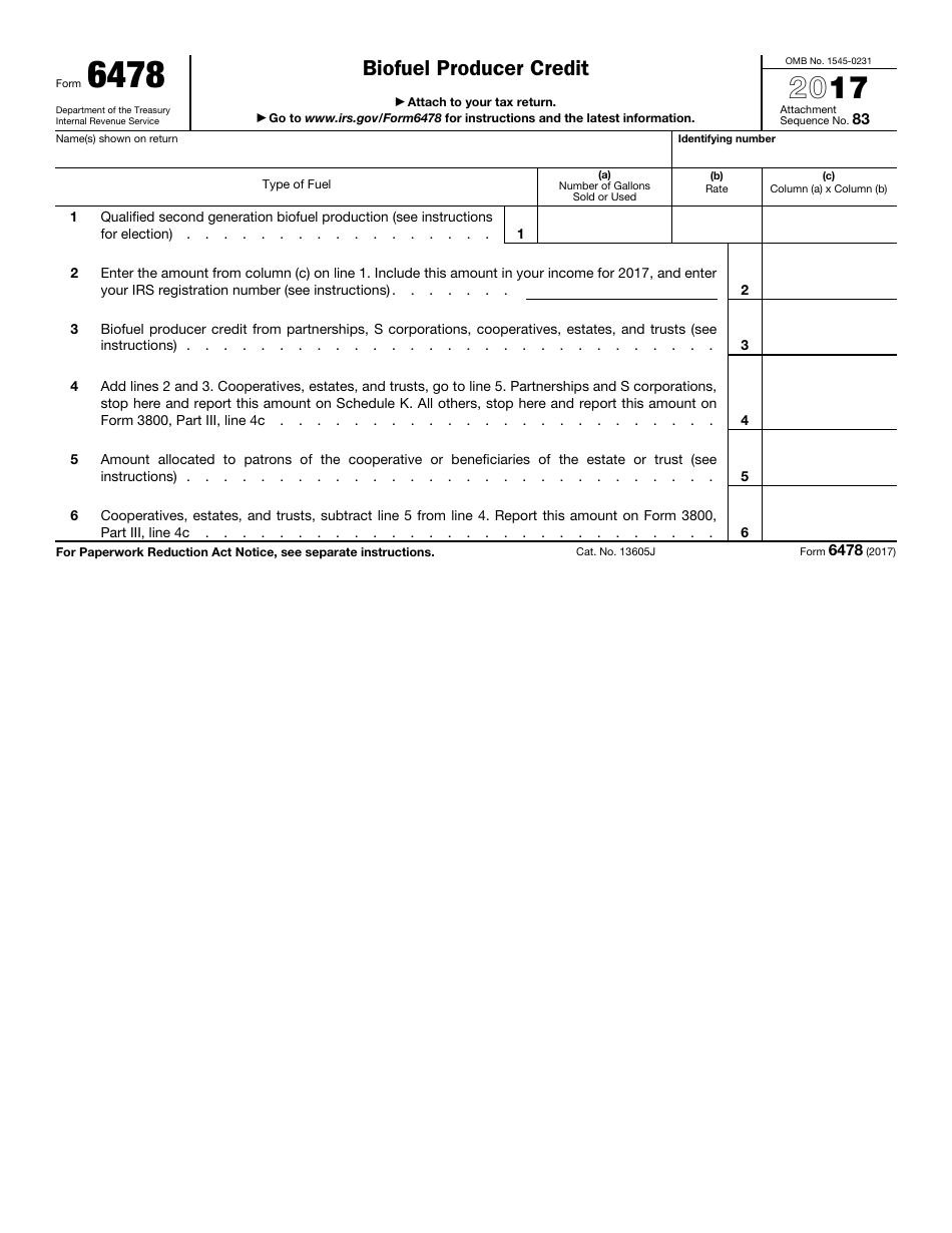 IRS Form 6478 Biofuel Producer Credit, Page 1