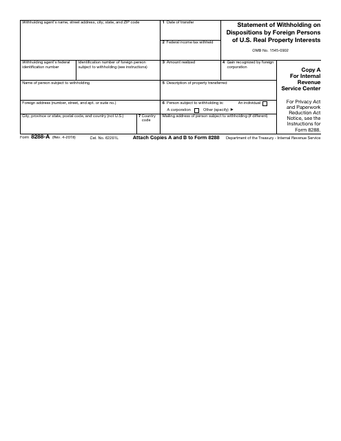 IRS Form 8288-A  Printable Pdf