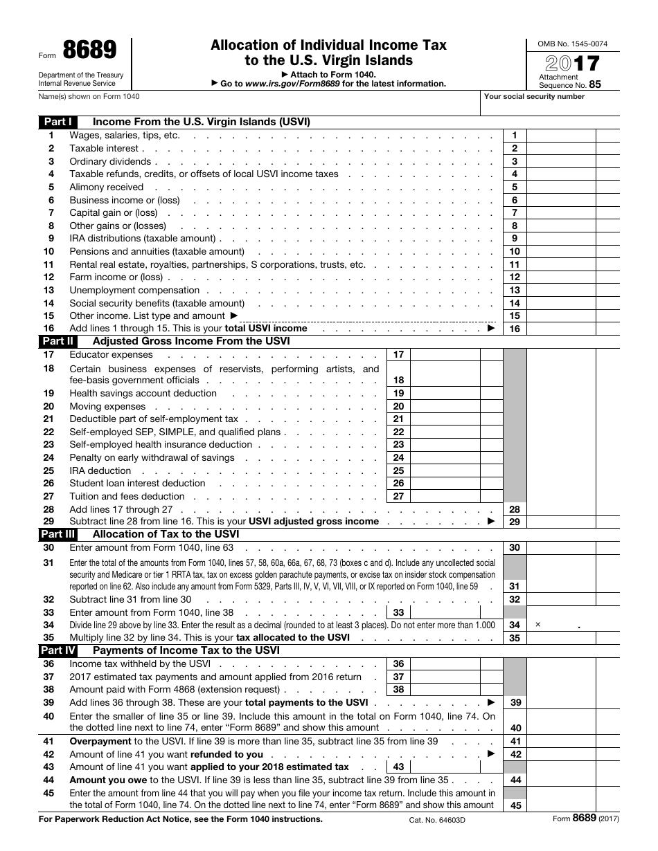 IRS Form 8689 Download Fillable PDF or Fill Online Allocation of ...