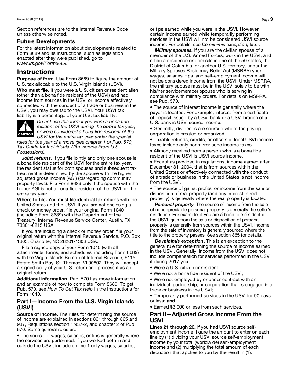 IRS Form 8689 Allocation of Individual Income Tax to the U.S. Virgin Islands, Page 3