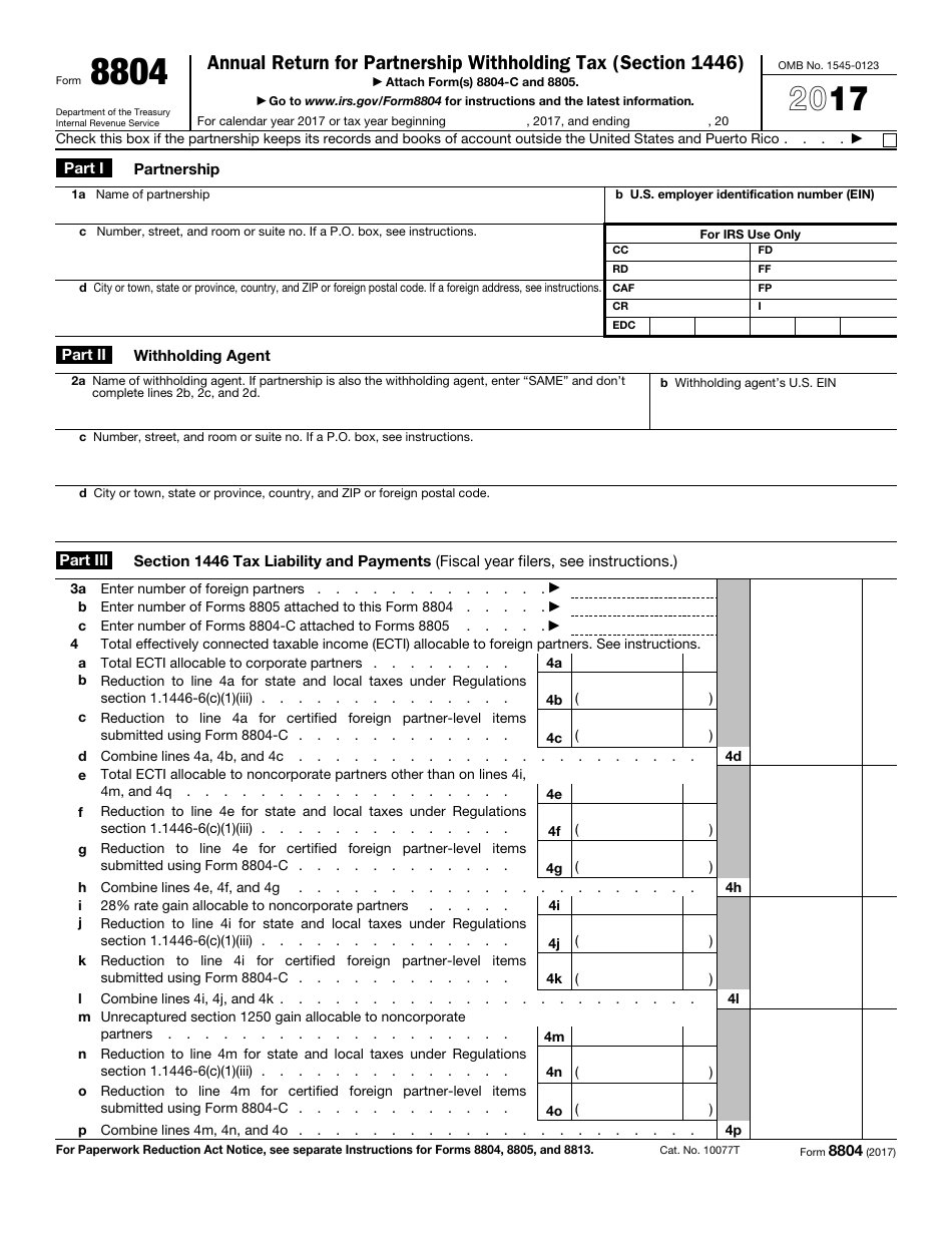 IRS Form 8804 Annual Return for Partnership Withholding Tax (Section 1446), Page 1