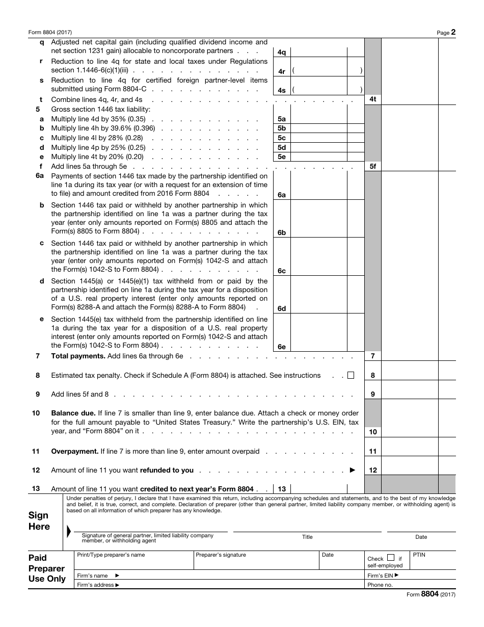 IRS Form 8804 Annual Return for Partnership Withholding Tax (Section 1446), Page 2