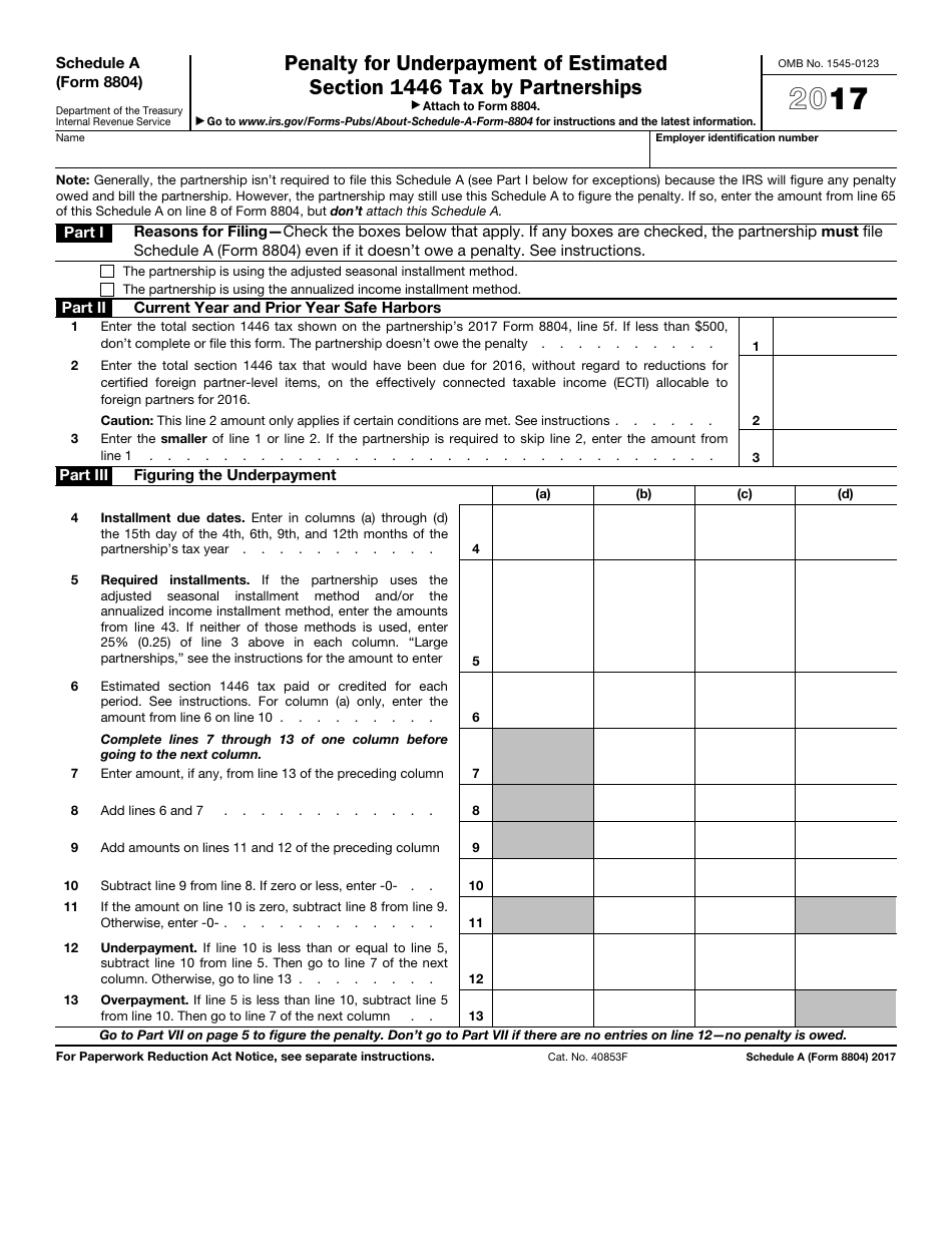 IRS Form 8804 Schedule A Penalty for Underpayment of Estimated Section 1446 Tax by Partnerships, Page 1