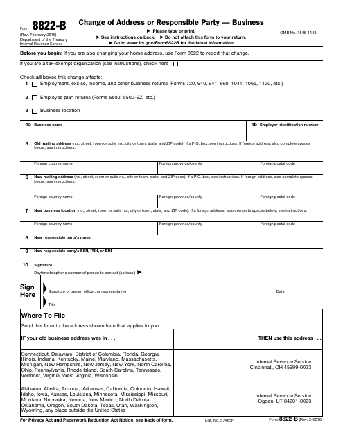 IRS Form 8822-b  Printable Pdf