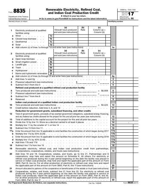 IRS Form 8835 2017 Printable Pdf