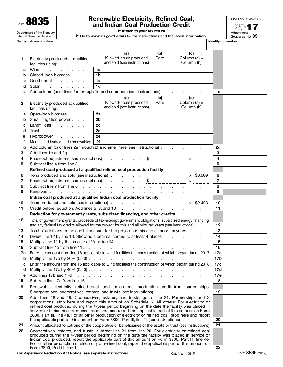 IRS Form 8835 - 2017 - Fill Out, Sign Online and Download Fillable PDF ...