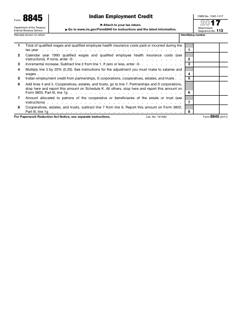 IRS Form 845 Indian Employment Credit, 2017