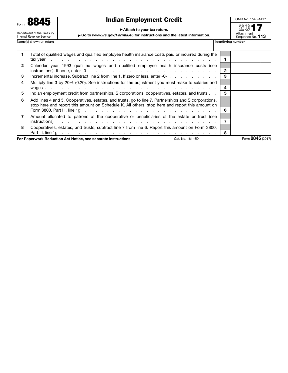 IRS Form 845 Indian Employment Credit, Page 1