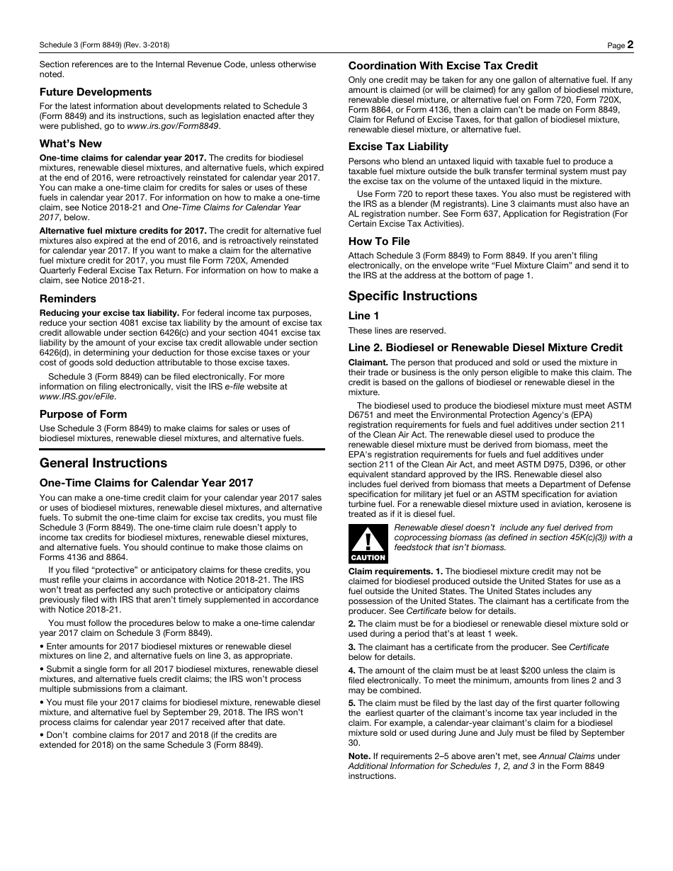 IRS Form 8849 Schedule 3 Certain Fuel Mixtures and the Alternative Fuel Credit, Page 2
