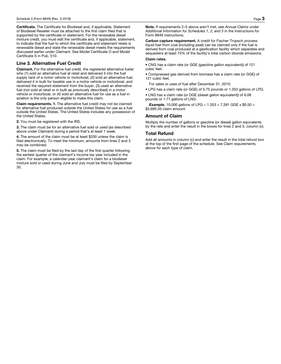 IRS Form 8849 Schedule 3 Certain Fuel Mixtures and the Alternative Fuel Credit, Page 3