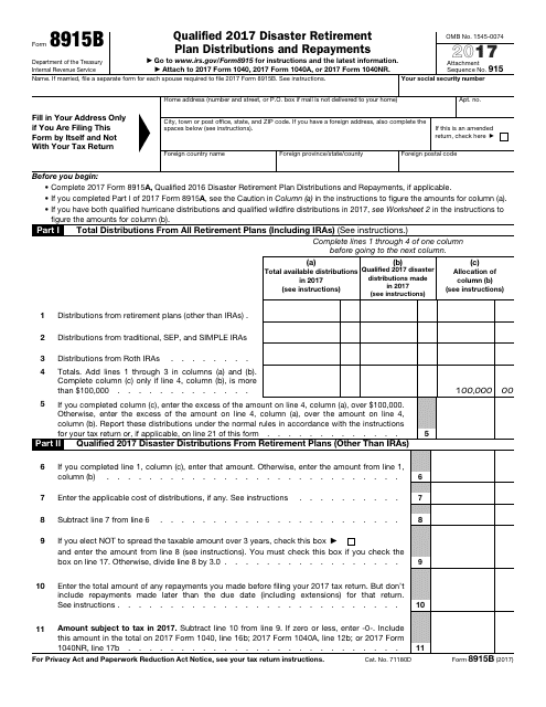 IRS Form 8915B 2017 Printable Pdf