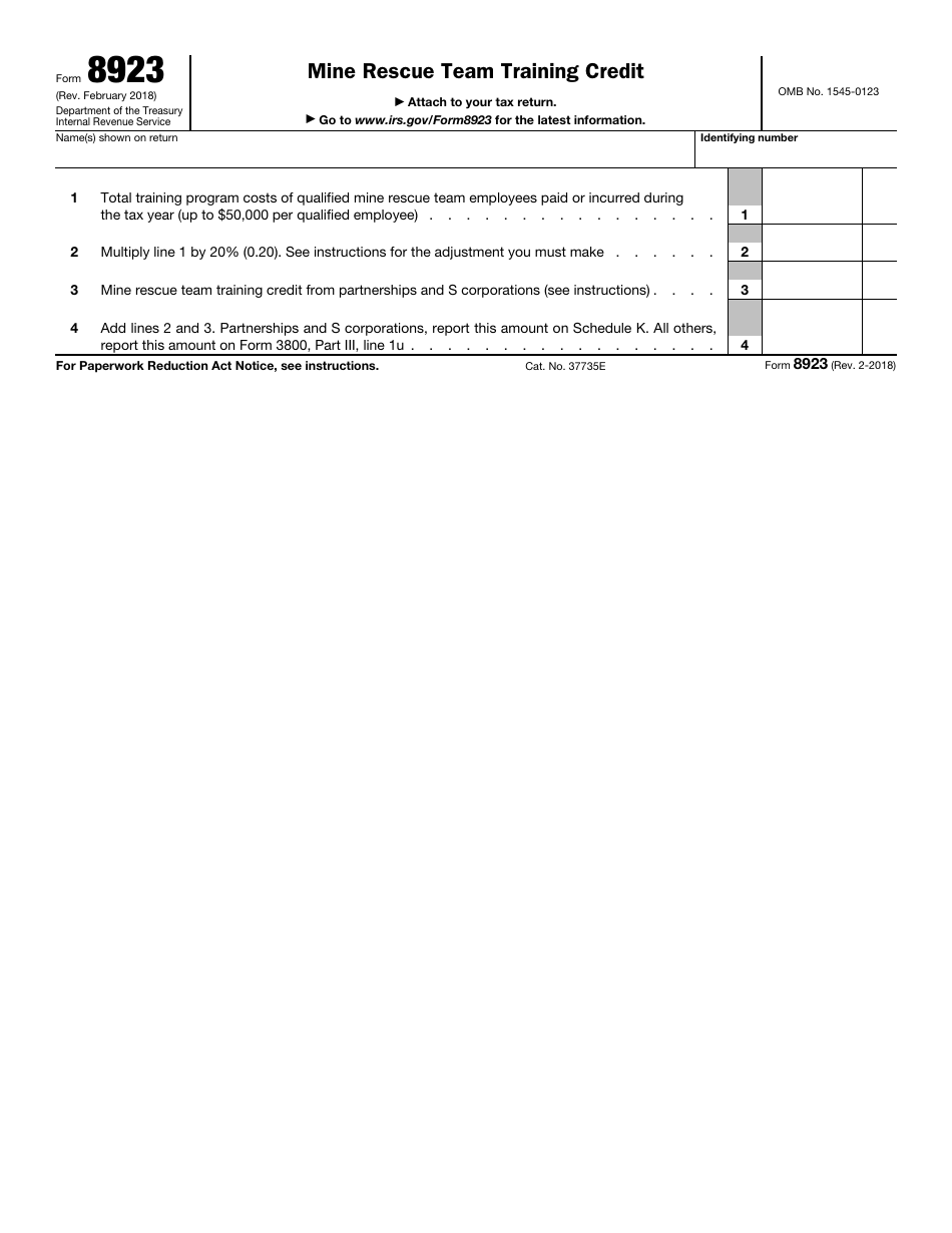 IRS Form 8923 Mine Rescue Team Training Credit, Page 1
