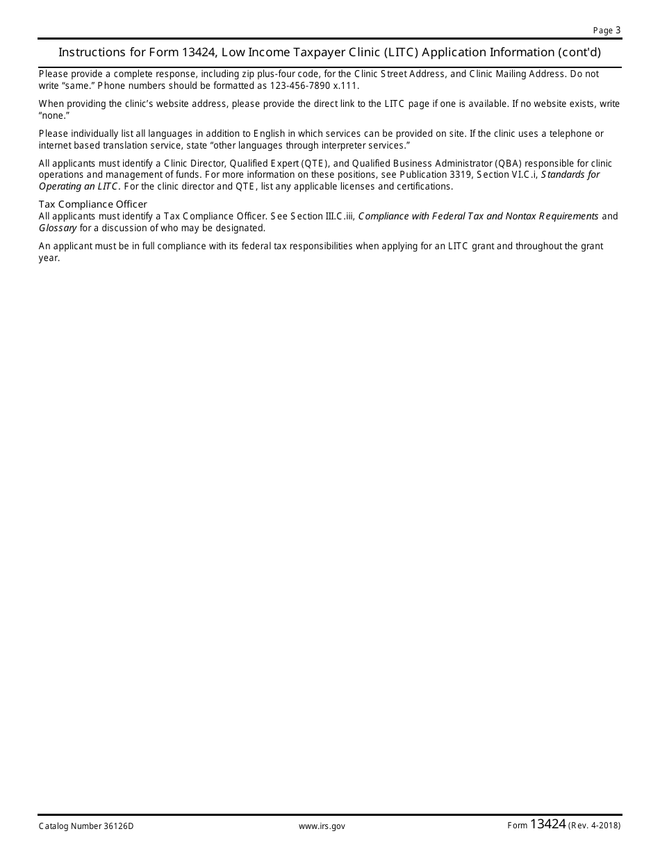 IRS Form 13424 Low Income Taxpayer Clinic (Litc) Application Information, Page 3