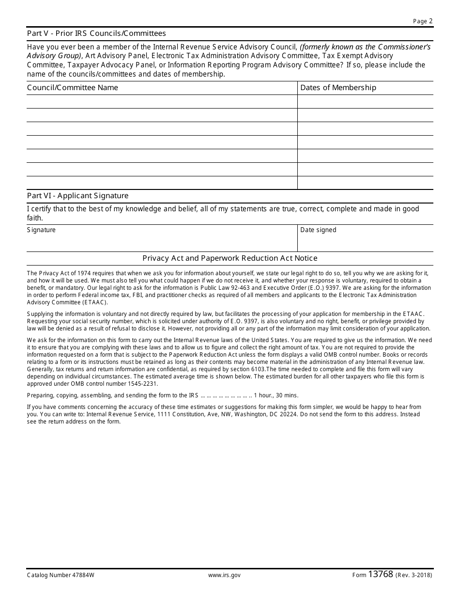 IRS Form 13768 Electronic Tax Administration Advisory Committee Membership Application, Page 2