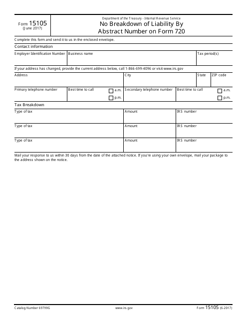 IRS Form 15105 No Breakdown of Liability by Abstract Number on Form 720