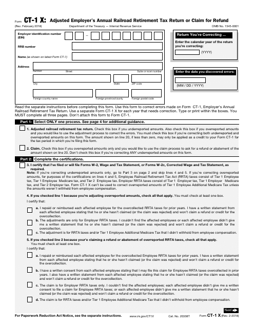 IRS Form CT-1 X  Printable Pdf