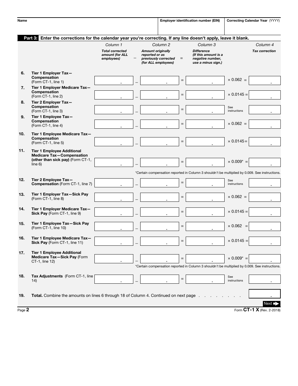 IRS Form CT-1 X Adjusted Employers Annual Railroad Retirement Tax Return or Claim for Refund, Page 2