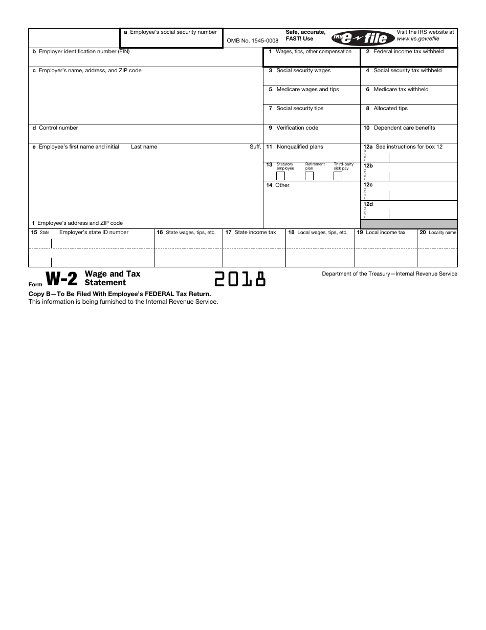 IRS Form W-2 - 2018 - Fill Out, Sign Online and Download Printable PDF ...