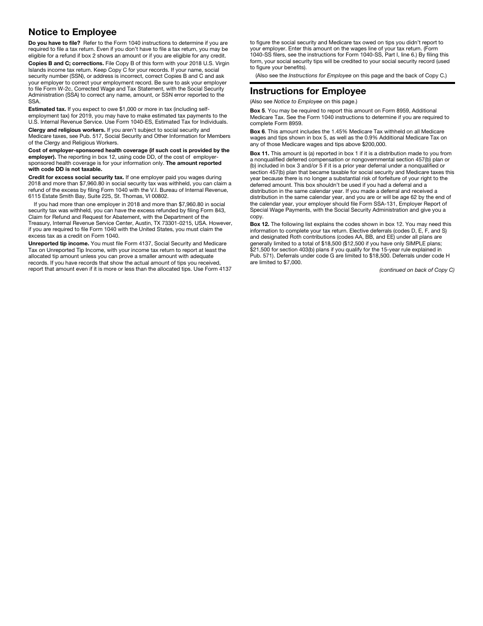 IRS Form W-2VI U.S. Virgin Islands Wage and Tax Statement, Page 5