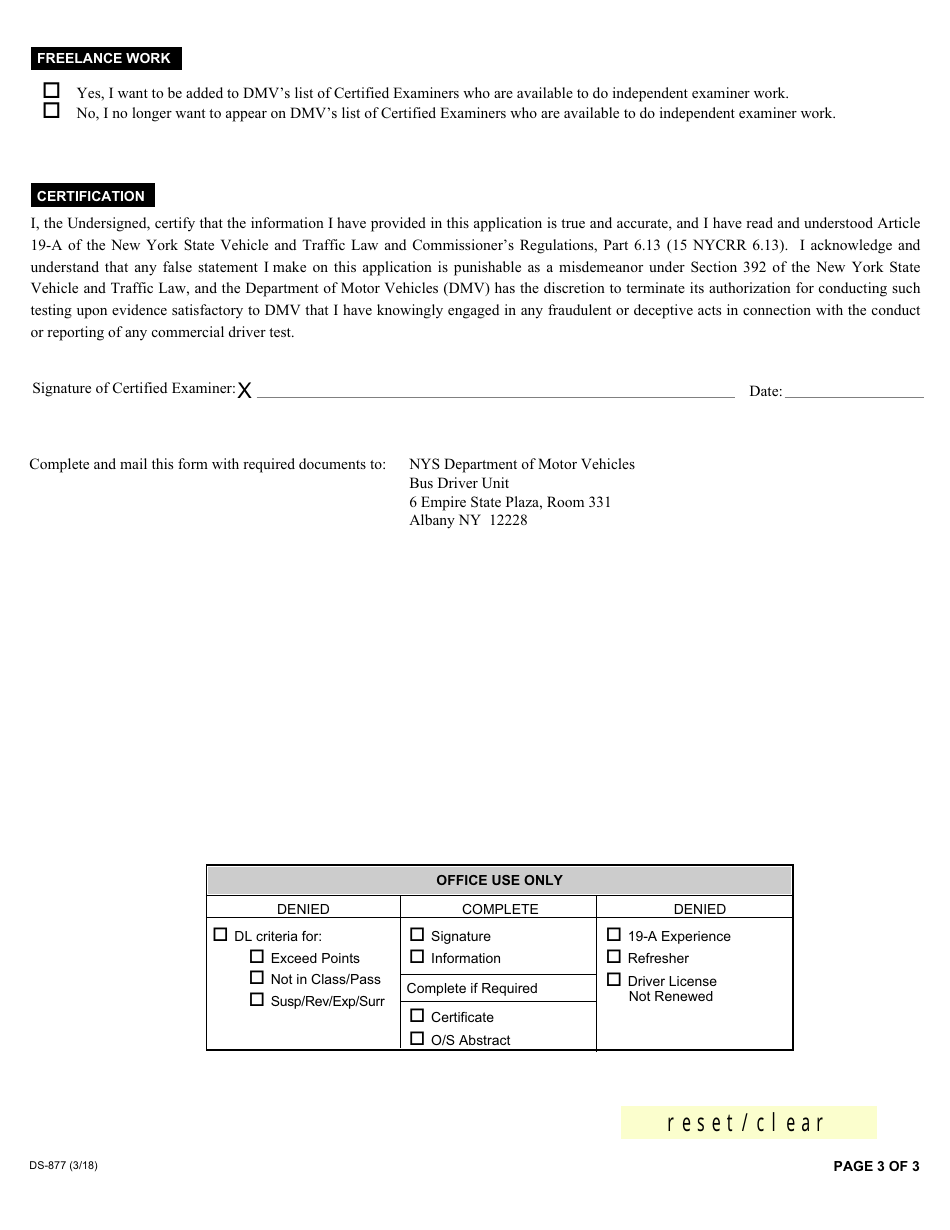 Form DS-877 Article 19-a Certified Examiner Application for Renewal or Amendment - New York, Page 3