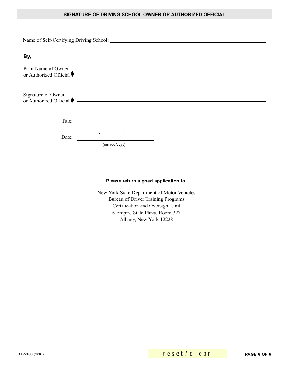 Form DTP-160 Driving School Application for Self-certification Program - New York, Page 6