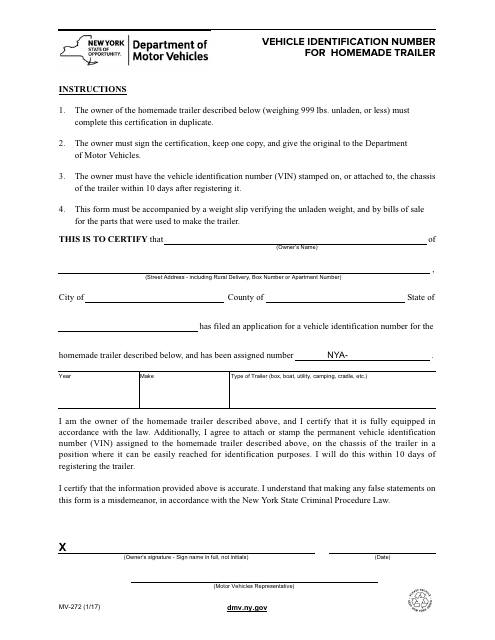 Form MV-272  Printable Pdf