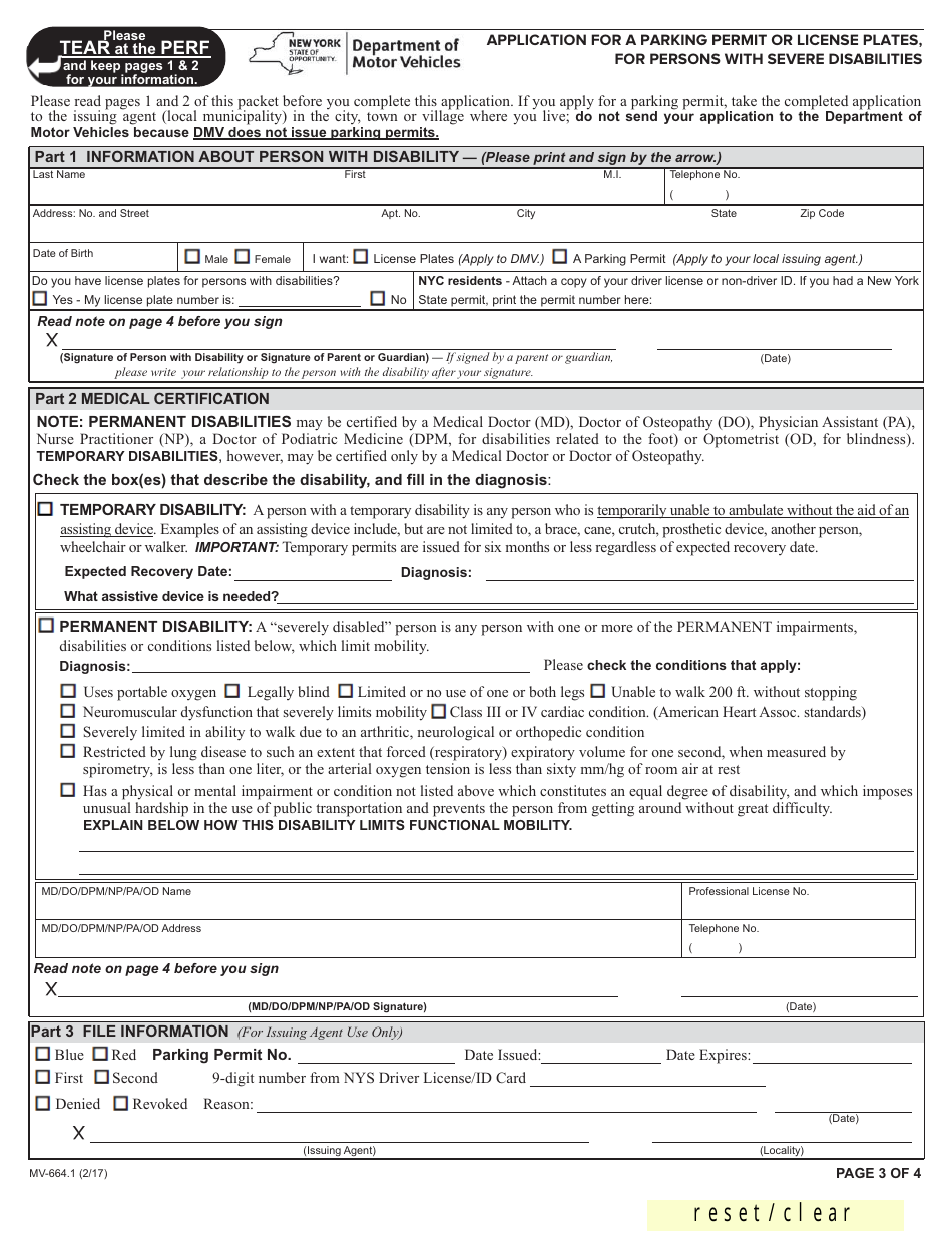 Form MV-664.1 - Fill Out, Sign Online and Download Fillable PDF, New ...