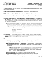 Document preview: Form MV-843 Transfer of Ownership When the Vehicle Owner Is Deceased - New York