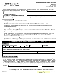 Document preview: Form MV-902 Application for Duplicate Certificate of Title - New York