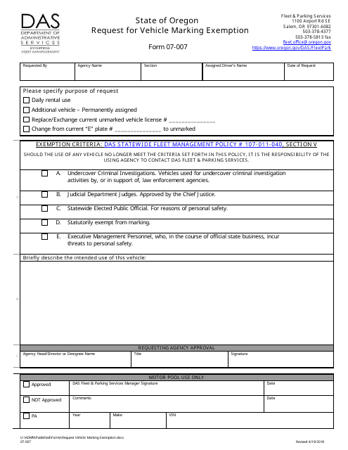 Form 07-007  Printable Pdf