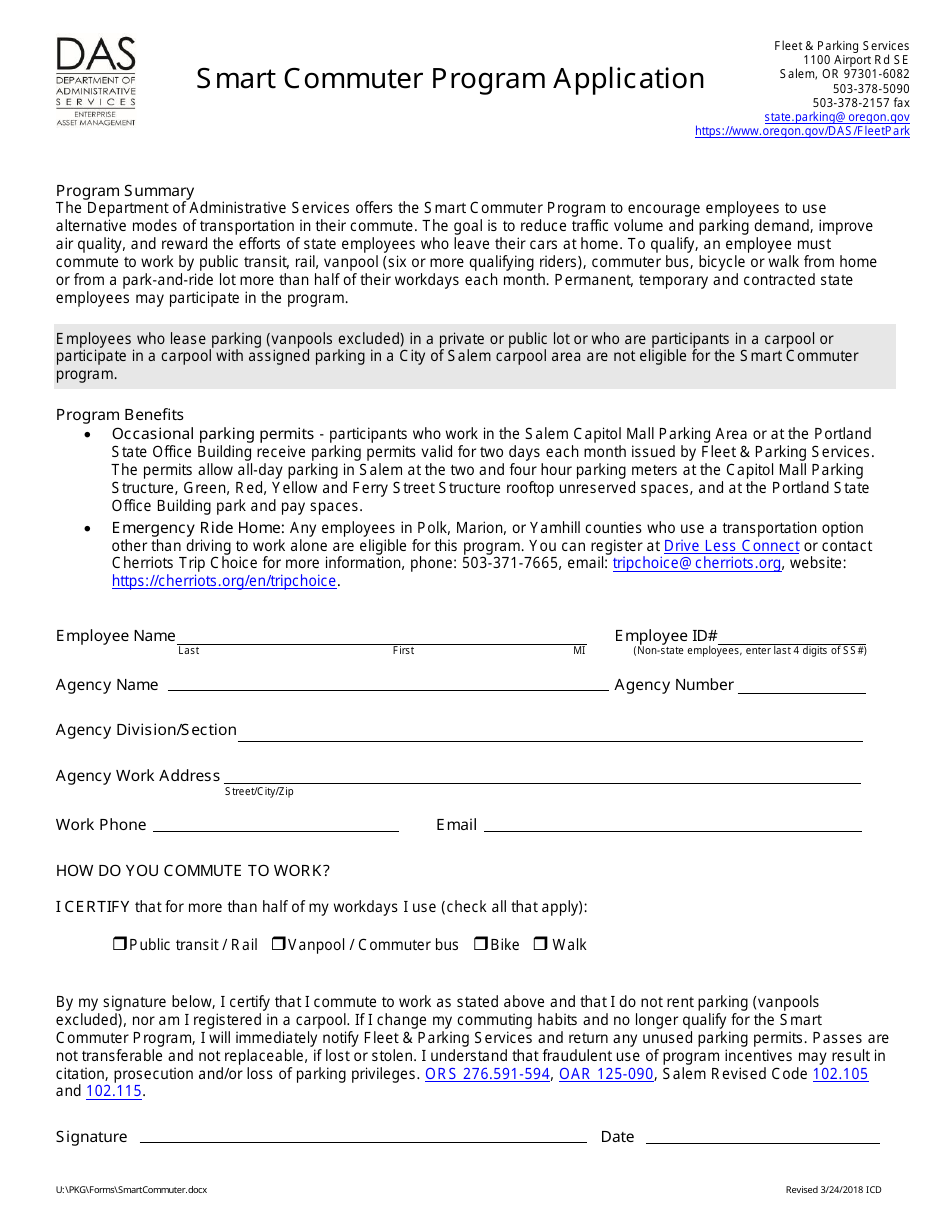 Smart Commuter Program Application - Oregon, Page 1