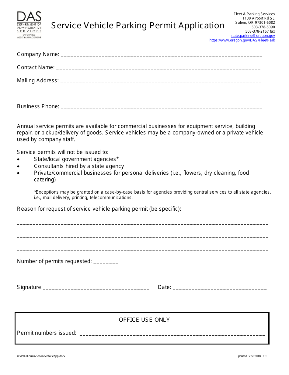 Oregon Service Vehicle Parking Permit Application - Fill Out, Sign ...