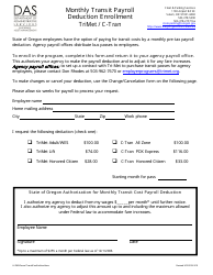 Monthly Transit Payroll Deduction Enrollment (Trimet / C-Tran) - Oregon