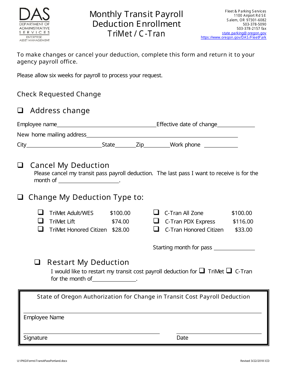 Monthly Transit Payroll Deduction Enrollment (Trimet / C-Tran) - Oregon, Page 2