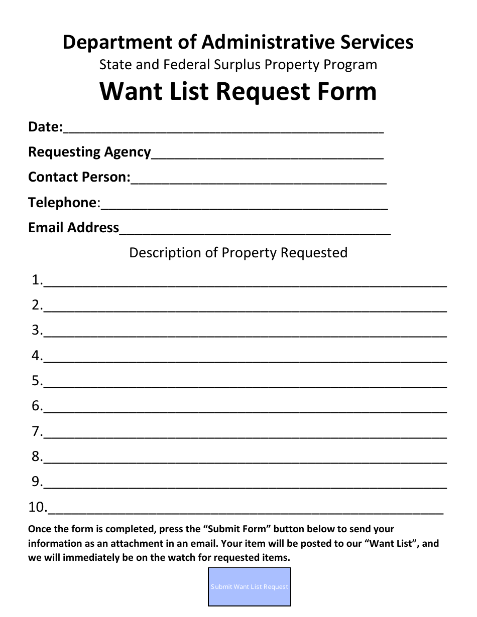 Want List Request Form - Oregon, Page 1