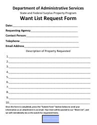 Document preview: Want List Request Form - Oregon