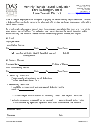Document preview: Monthly Transit Payroll Deduction Enroll/Change/Cancel - Lane Transit District - Oregon
