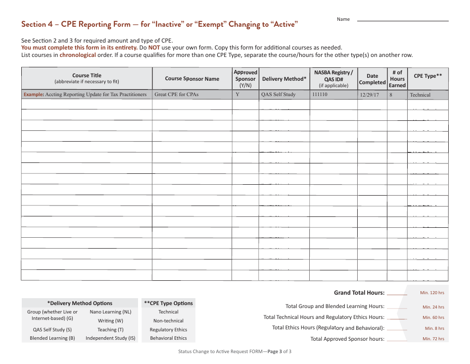 Status Change to Active Request Form - Minnesota, Page 3