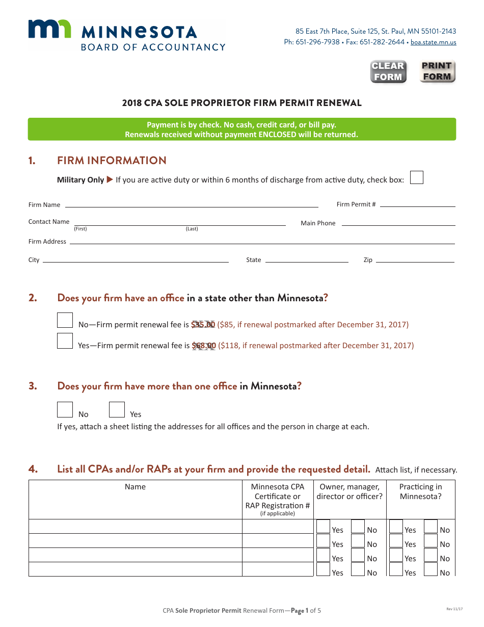 CPA Sole Proprietor Firm Permit Renewal - Minnesota, Page 2