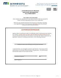 Document preview: Authorization to Release Applicant Information to a Third Party - Minnesota