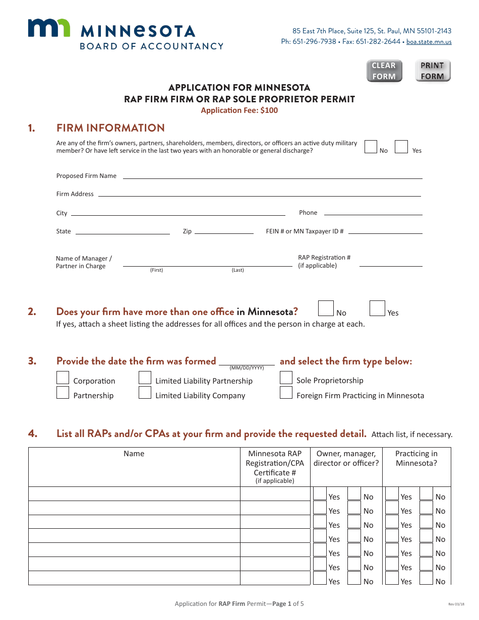 Application for Minnesota Rap Firm Firm or Rap Sole Proprietor Permit - Minnesota, Page 2