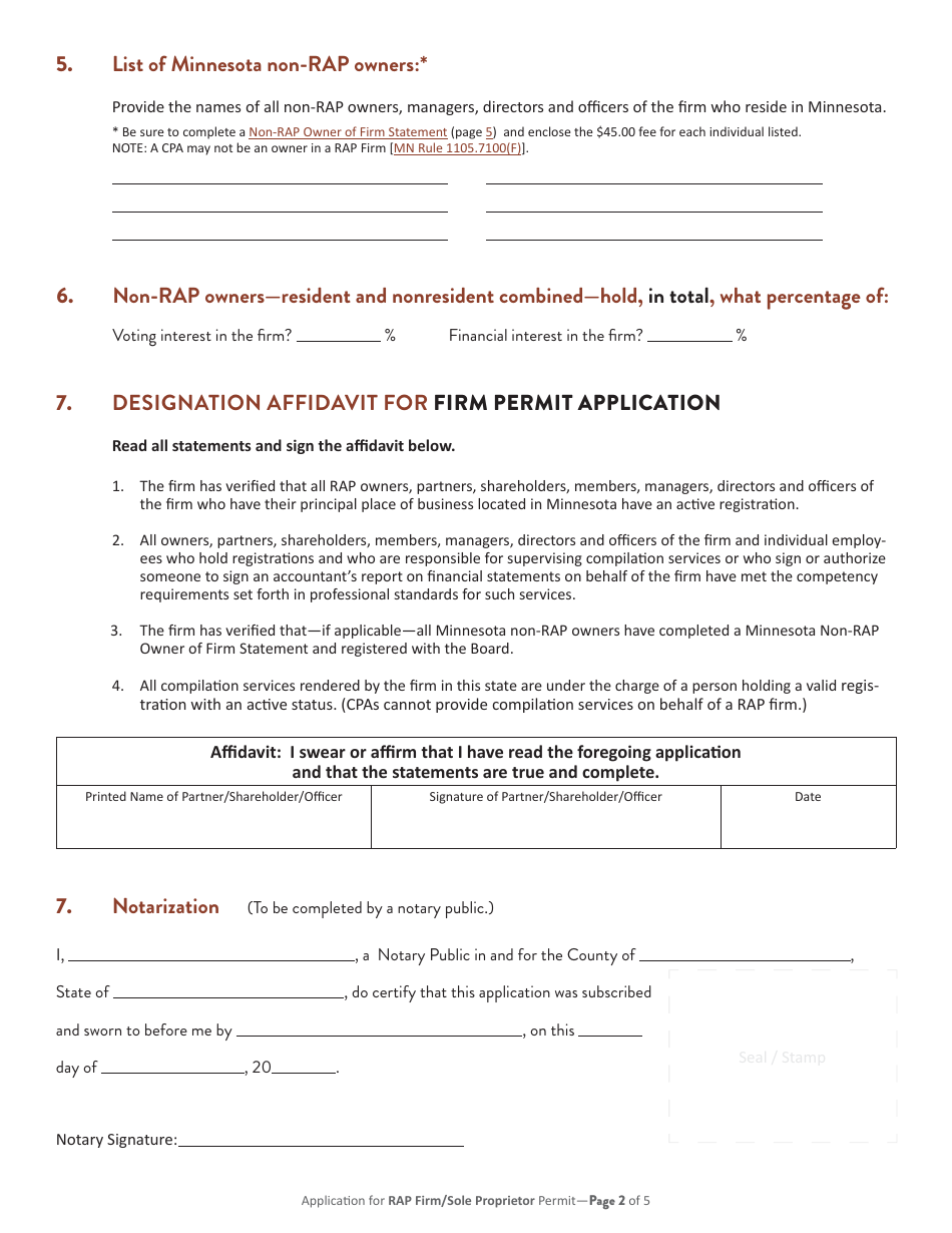 Application for Minnesota Rap Firm Firm or Rap Sole Proprietor Permit - Minnesota, Page 3