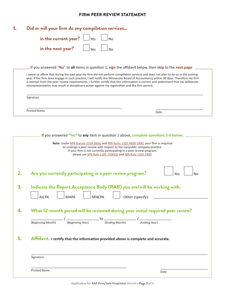 Application for Minnesota Rap Firm Firm or Rap Sole Proprietor Permit - Minnesota, Page 4