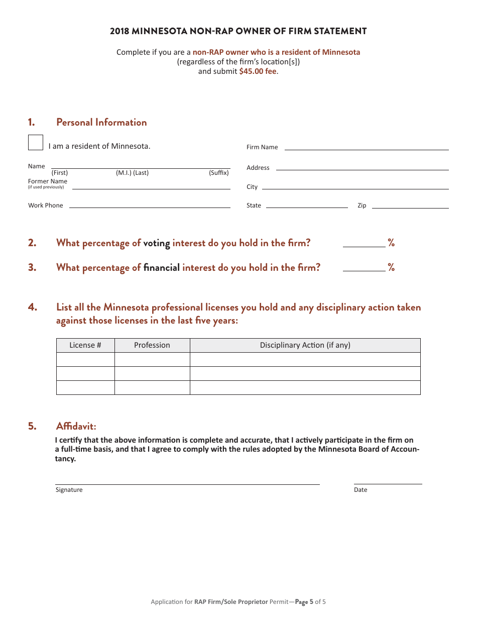 Application for Minnesota Rap Firm Firm or Rap Sole Proprietor Permit - Minnesota, Page 6