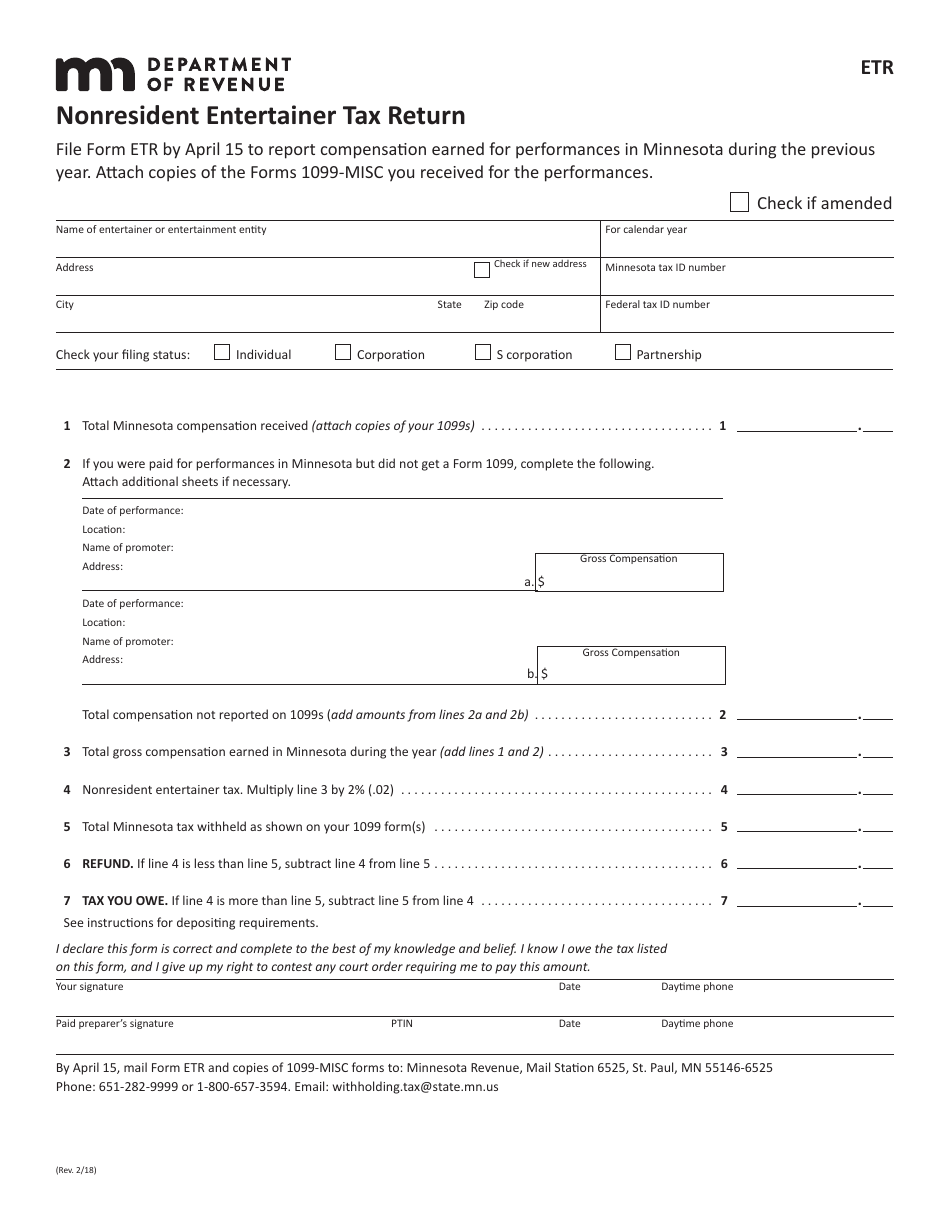 Form ETR Fill Out, Sign Online and Download Fillable PDF, Minnesota