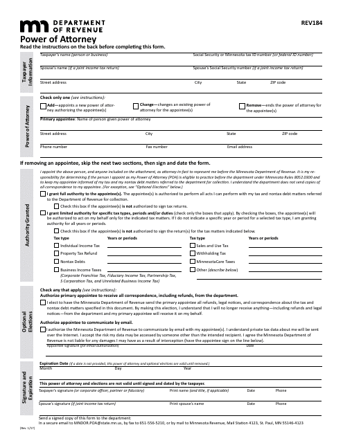 Form REV184 Power of Attorney - Minnesota
