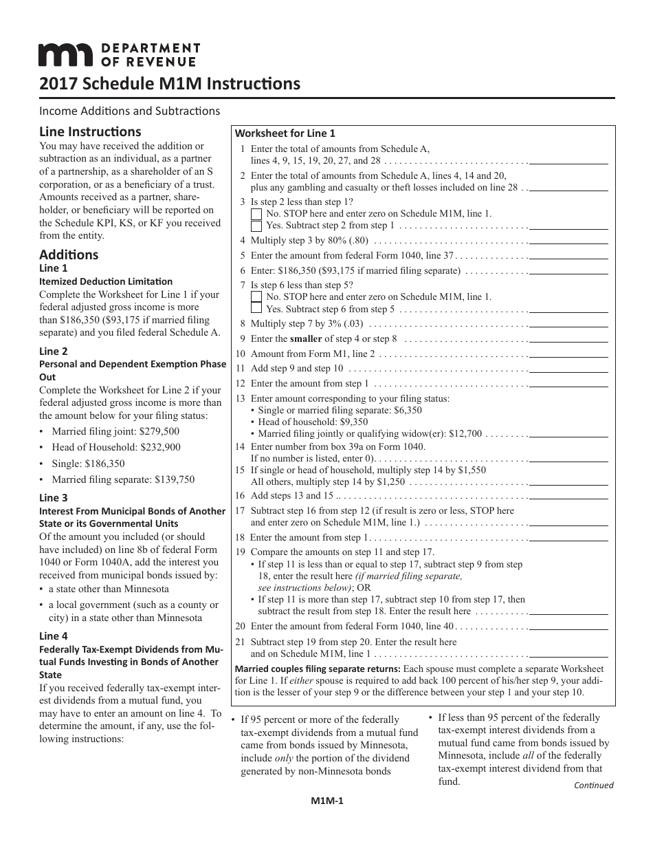 Schedule M1M Income Additions and Subtractions - Minnesota, Page 3
