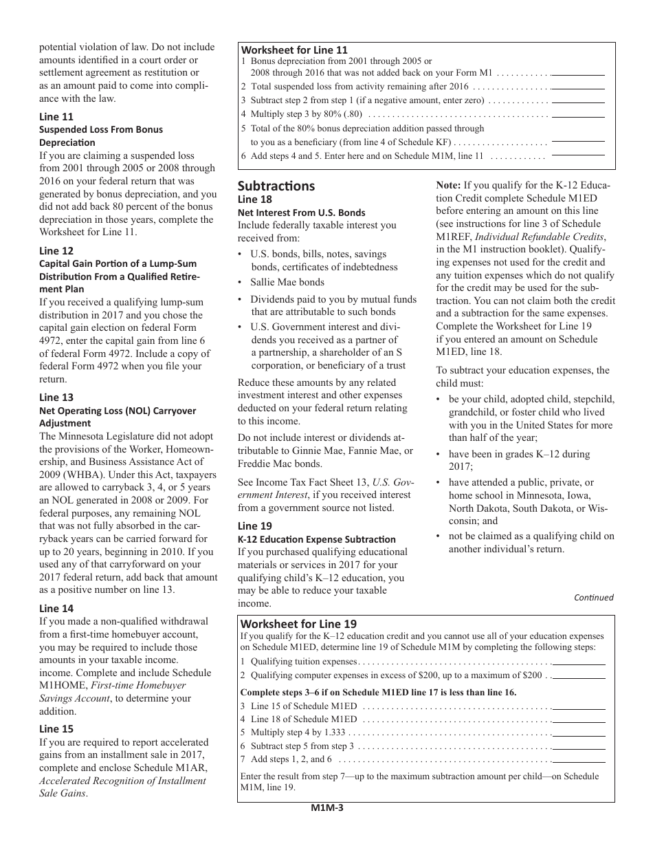 Schedule M1M Income Additions and Subtractions - Minnesota, Page 5