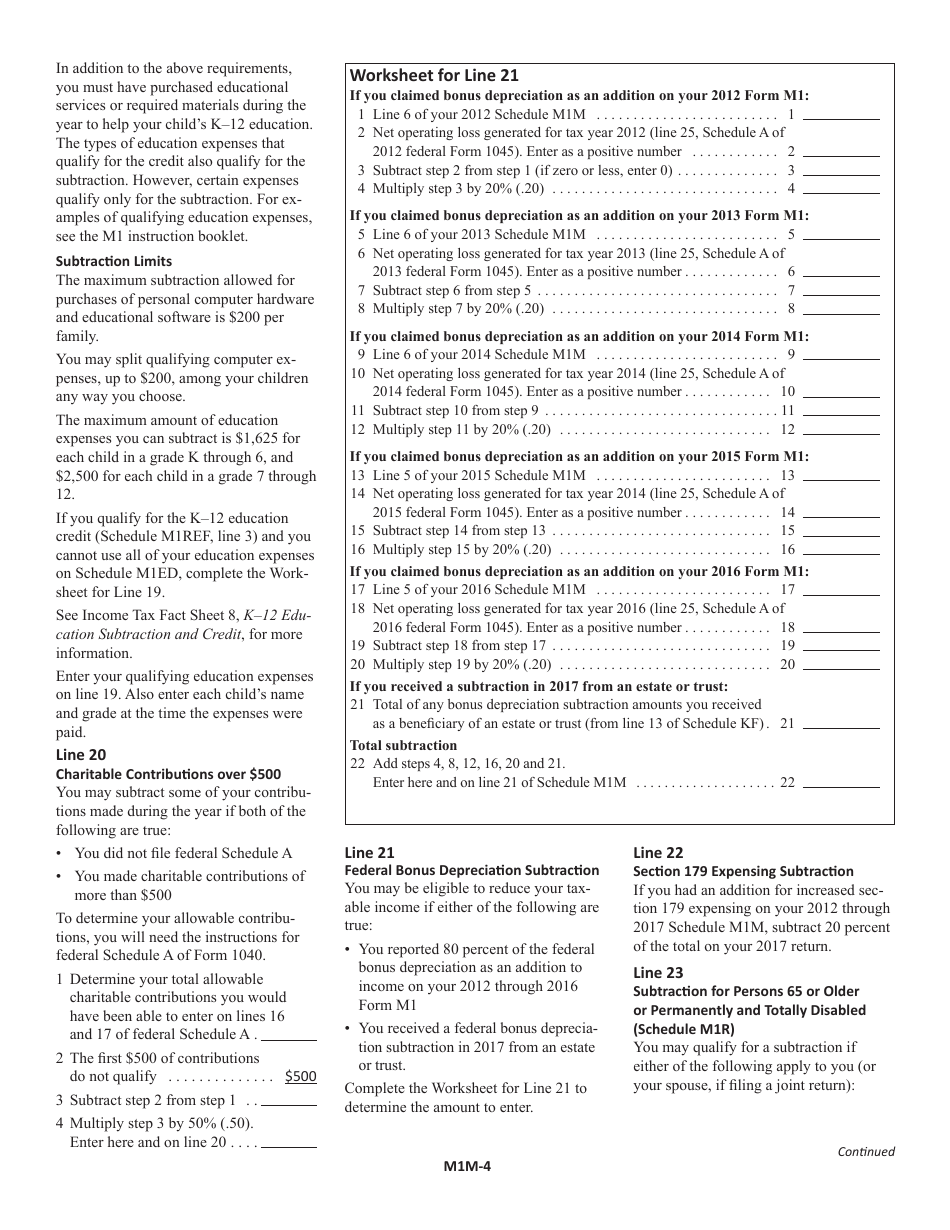 Schedule M1M Income Additions and Subtractions - Minnesota, Page 6